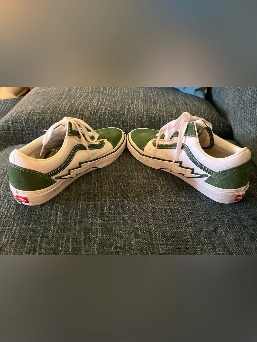 Vans Green and White Lightning Bolt Low-Top Skate Shoes